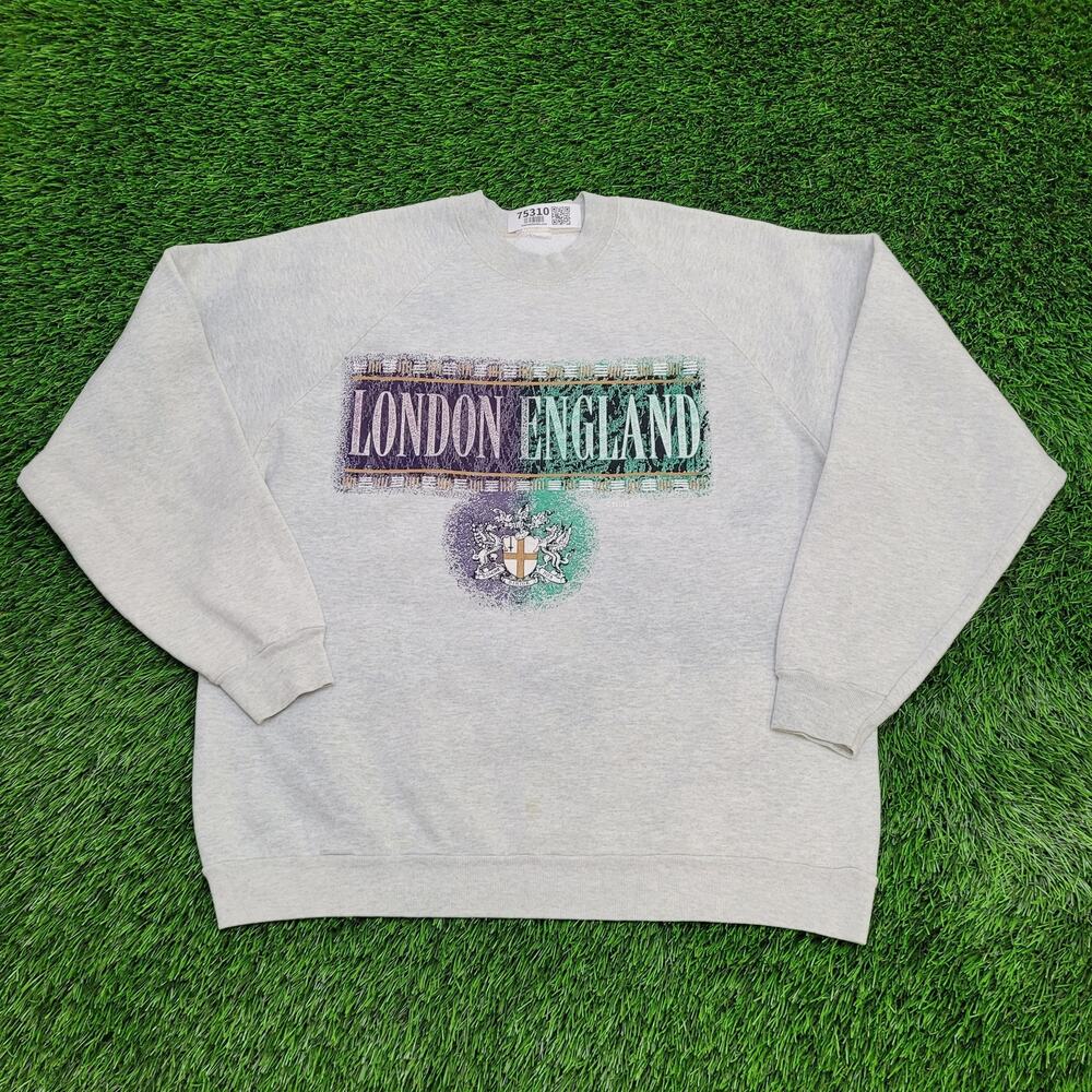 Vintage 90s London England Sweatshirt XL 23x26 Gray
